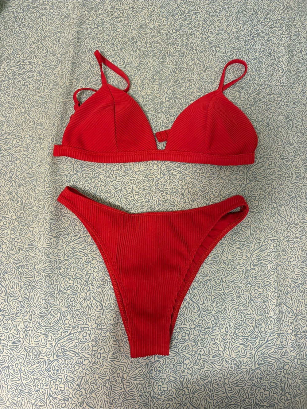 Hollister Ribbed Red Triangle Bikini Set